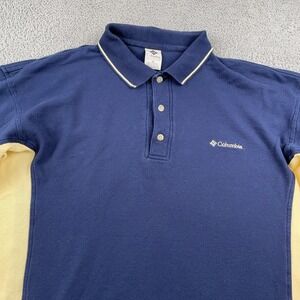 Columbia Polo Shirt Mens XL Blue Yellow Short Sleeve Sportswear Outdoor Cotton